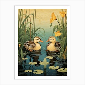 Ducklings With The Water Lilies Japanese Woodblock Style  4 Art Print