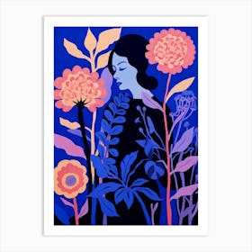 Blue Flower Illustration Celosia 1 Art Print