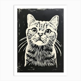Scottish Fold Cat Linocut Blockprint 4 Art Print