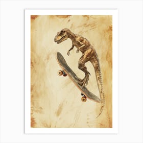 Vintage Therizinosaurus Dinosaur On A Skateboard 2 Art Print