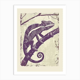 Purple Chameleon Panther Chameleon Block Print 1 Art Print