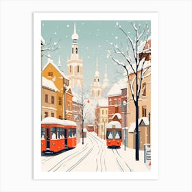 Retro Winter Illustration Krakow Poland Art Print