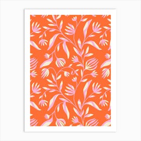 Climbing Paper Cut Floral Vine - Pink, Scarlet, Cream Art Print