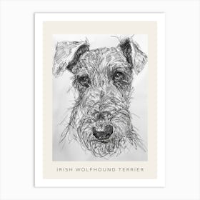 Irish Wolfhound Terrier Dog Line Sketch 3 Poster Art Print