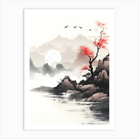 Japanese Landscape Sumi-e Art Print