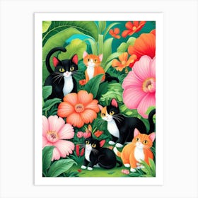 Cats In The Garden 2 Art Print