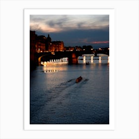 Evening Florence - photo photography arno lorence italy dusk sunset river bridge vertical travel living room bedroom Art Print