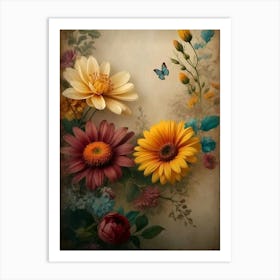 Flowers And Butterflies Art Print