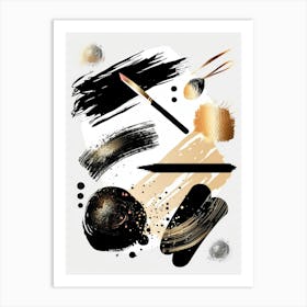 Black And Gold Brush Strokes 28 Art Print