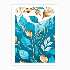 Abstract Leaves In Blue And Gold Art Print