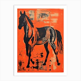 Black Horse, Woodblock Animal  Drawing 5 Art Print