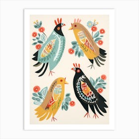 Folk Style Bird Painting Chicken 3 Art Print