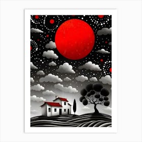 Red Sky With A House Art Print