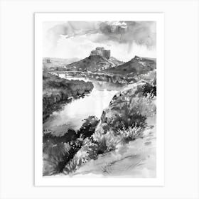 Mount Bonnell Austin Texas Black And White Watercolour 2 Art Print