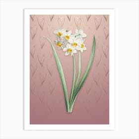 Vintage Narcissus Easter Flower Botanical on Dusty Pink Pattern n.1141 Art Print