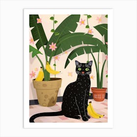 Cat And Bananas 2 Art Print