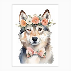 Baby Wolf Flower Crown Bowties Woodland Animal Nursery Decor (26) Art Print