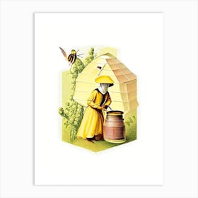 Beekeeper And Beehive Vintage Art Print