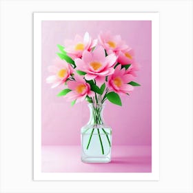 Pink Lotus Flowers In A Vase Art Print