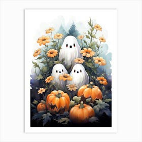 Cute Bedsheet Ghost, Botanical Halloween Watercolour 112 Art Print