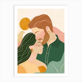 Illustration Of A Couple Kissing Art Print