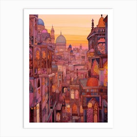 Cairo Egypt 1 Vintage Pink Travel Illustration Art Print