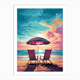 Beach Chairs At Sunset Art Print