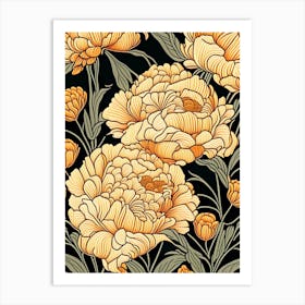 Orange Peonies On A Table 2 Drawing Art Print