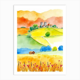 Watercolor Of A Farm 1 Art Print