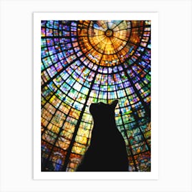 Cat In Front Of Stained Glass Window Art Print