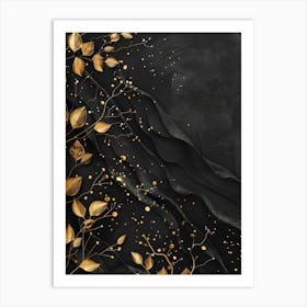 Gold Leaves On A Black Background Art Print