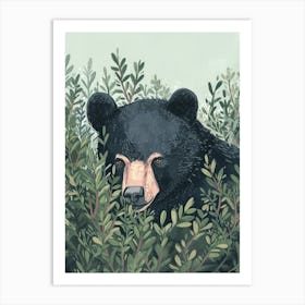 American Black Bear Hiding In Bushes Storybook Illustration 1 Art Print