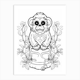 Line Art Jungle Animal Emperor Tamarin 1 Art Print
