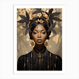 American With Leaves In Her Hair Art Print