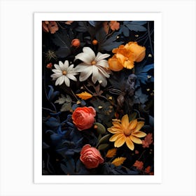 Flowers On A Black Background iii Art Print