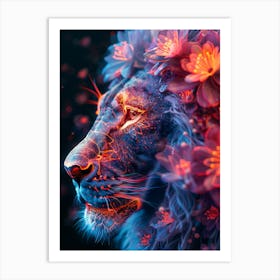 Lion With Flowers 1 Art Print