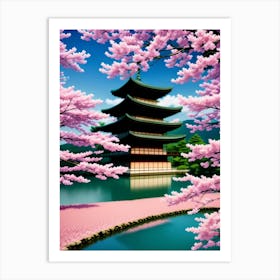 Japanese Pagoda Cherry Blossoms Mount Fuji Japan 2 Art Print