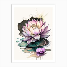 Blooming Lotus Flower In Pond Graffiti 3 Art Print