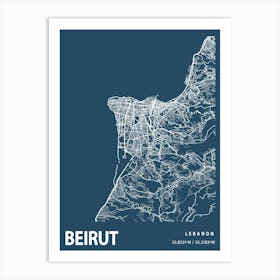 Beirut Blueprint City Map 1 Art Print