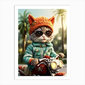 Cat On A Motorcycle Art Print