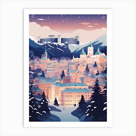 Winter Travel Night Illustration Salzburg Austria 1 Art Print