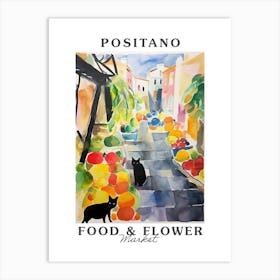 Food Market With Cats In Positano 2 Poster Art Print