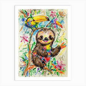 Sloth And Toucan Art Print