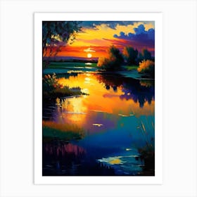 Sunset Over Pond Waterscape Impressionism 1 Art Print