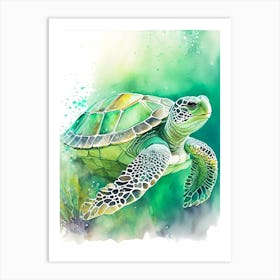 Green Sea Turtle (Chelonia Mydas), Sea Turtle Storybook Watercolours 1 Art Print