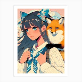 Anime Girl With Fox Art Print