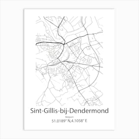 Sint Gillis Bij Dendermonde,Belgium Minimalist Map Art Print