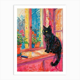 Cat On Window Sill Art Print