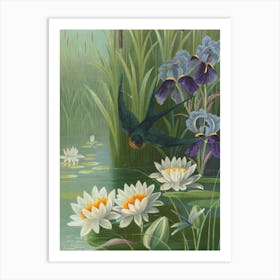 Vintage Bird In A Pond Art Print