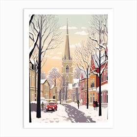 Vintage Winter Travel Illustration Cardiff United Kingdom 3 Art Print
